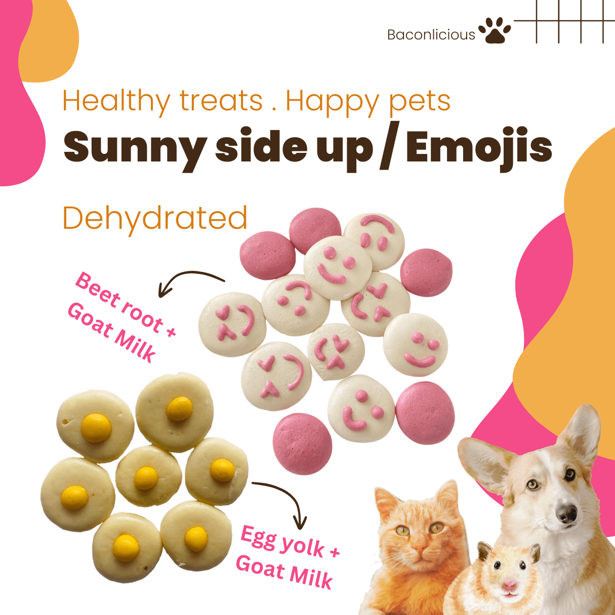 Goat Milk Treats - Sunny Side Up, Emojis - Baconlicious