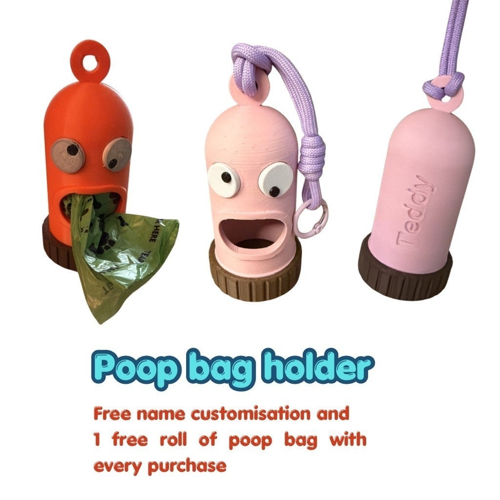 Poop bag holder. Crazy monster design. Free name customisaiton
