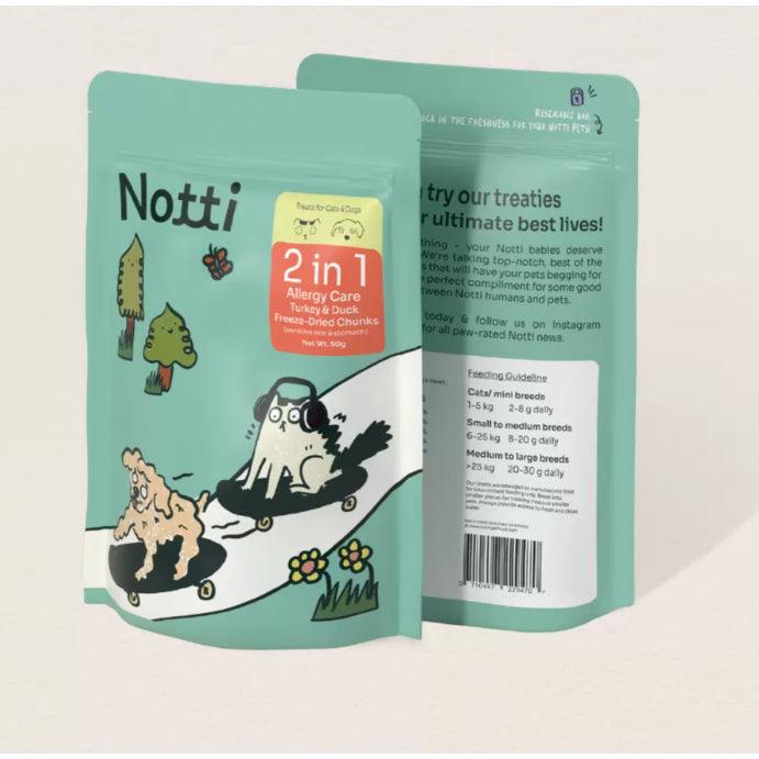 Notti Dog Treats 2-in-1 Allergy Care Turkey & Duck Freeze-Dried Chunks - Baconlicious