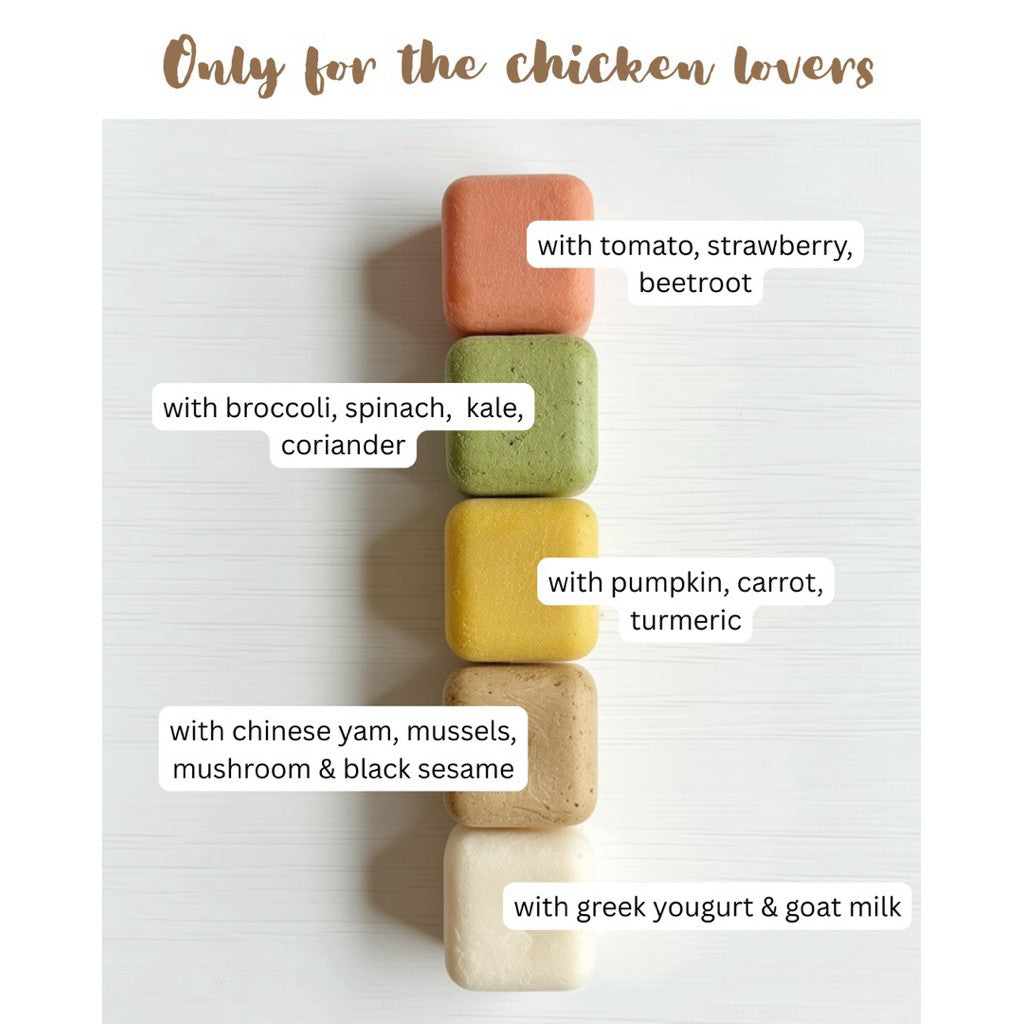 Freeze dried chicken cubes with real vegetables and fruits
