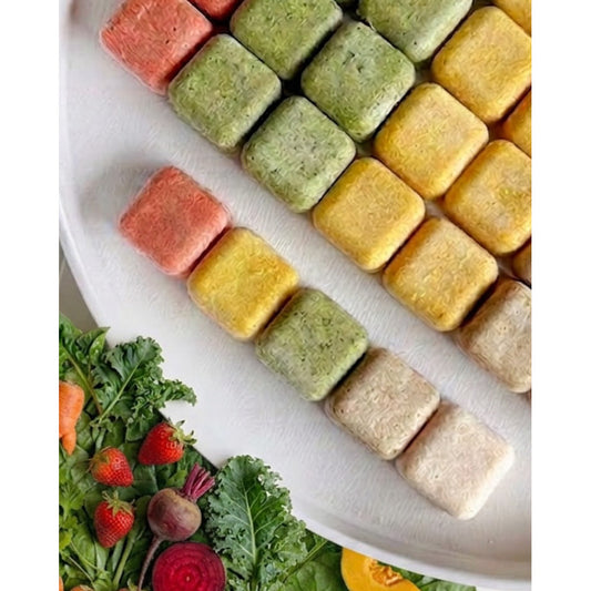 Freeze dried chicken cubes with real vegetables and fruits